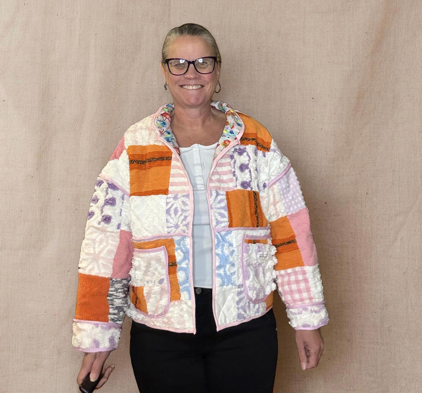 Vintage Chenille Patchwork Quilted oversized Jacket - Medium