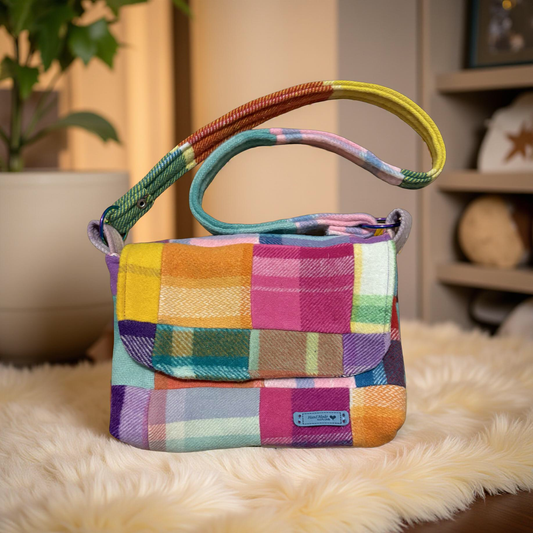 Recycled Patchwork Vintage Wool Blanket Messenger Bag