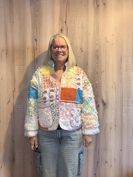 Vintage Chenille Patchwork Quilted oversized Jacket - Medium