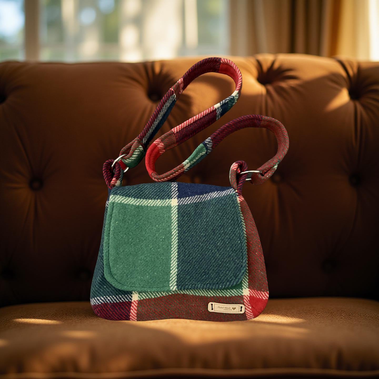 Recycled Vintage Wool Blanket Messenger Bag