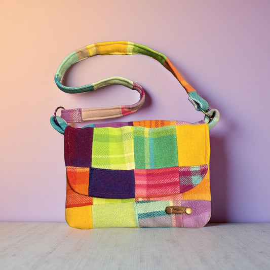 Recycled Vintage Wool Blanket Patchwork Messenger Bag